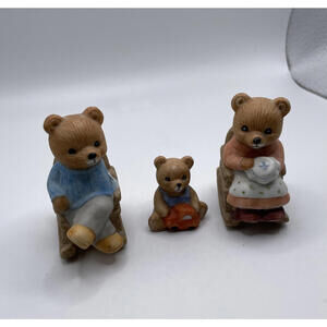Vintage Homco 1470 3 Bears Set, Mom Dad Baby Bear, Complete Set, Rocking Chairs